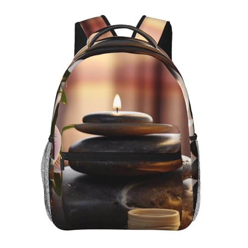 Sac à dos d'école imprimé pierre zen pour enfants et filles, noir en taille unique