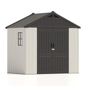 Patiowell 8 x 6 FT Plastic Outdoor Storage Shed with Floor Resin Shed with Window and Lockable Door for Garden Backyard Tool Storage Use Easy to Install in Beige Kick it Shed