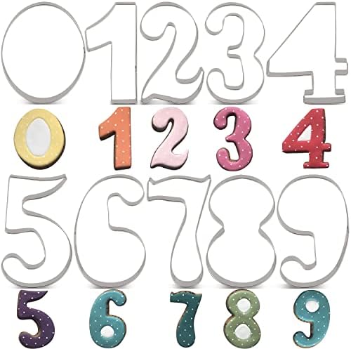 LILIAO Large Number Cookie Cutter Set Fondant Biscuit Cutter for Birthday/Anniversary/Special Day - 4 Inches Tall - 9 Piece, From 0 to 9, 6 Upside Down is 9 - Stainless Steel