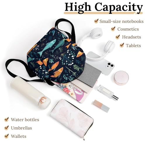 Mochila para mujer con patrón de peces pequeños y base estable de alta comodidad 3