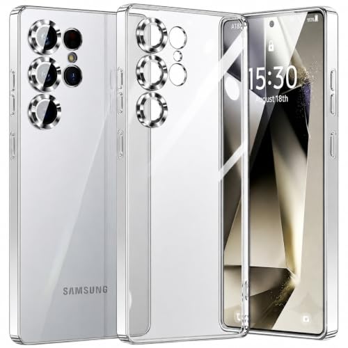 Image of VONZEE Clear Logo Electroplating Transparent Case for Samsung S25 Ultra 5G, Magnetic Plating Electroplate TPU Cover, Individual Camera Protection for Each Lens - Silver