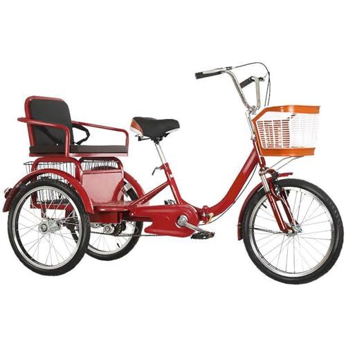 ASerZenith Adult 3 Wheel Tricycle, 20 Inch Double Chain Double Brake Couple/Parent-Child Tandem Bike With Back Seat Basket For Recreation, Shopping