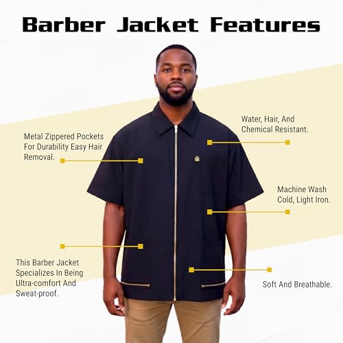 Image of King Midas Professional Barber Jacket for Men - Ultra Lightweight Short Sleeve Barber Smock