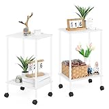 Vrisa Juego de 2 mesas auxiliares para sala de estar, ahorro de espacio de 2 niveles para sala de