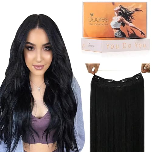 DOORES Human Hair Extensions, Jet Black 12 Inch 70g, Wire Hair Extensions Real Human Hair Natural Straight Hair Extensions Hairpieces Invisible Secret Extensions for Women