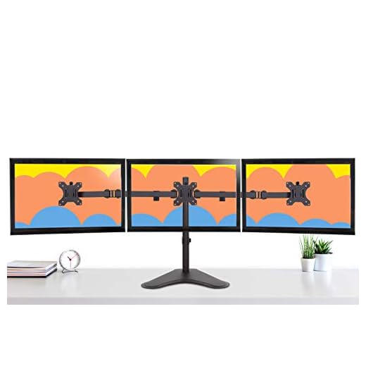 Stand Steady 3 Monitor Mount Desk Stand | Height Adjustable Triple Monitor Arm with Freestanding Base| Full Articulation VESA Mount Fits Most LCD/LED Monitors 13-26 in. (3 Arm Freestanding)