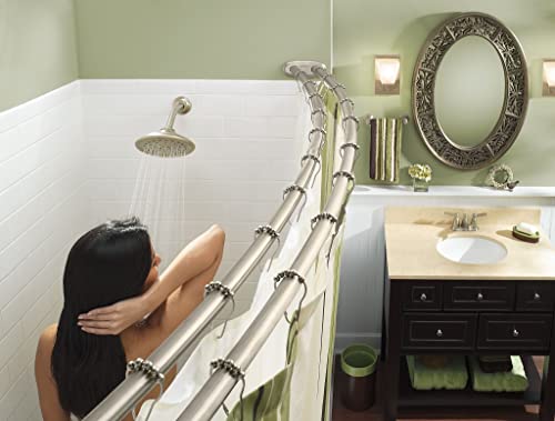 Moen Brushed Nickel Adjustable 57 To 60-Inch Stainless Steel Double Curved Shower Curtain Rod, Wall Mounted With Fixed Brackets, Dn2141Bn #TOP6