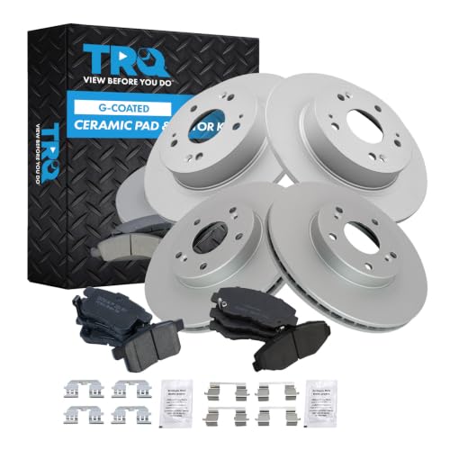 TRQ Front and Rear Brake Pad and Rotor Set Ceramic G Coated Rotors
