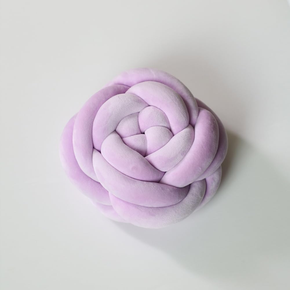 YISLEND Decorative Knot Flower Pillow, Soft Rose Flower Throw Pillows for Bed Couch, Aesthetic Velvet Knotted Plush Throw Cushion for Sofa Couch Bed Room Bedroom Decor (Purple, 11 in)