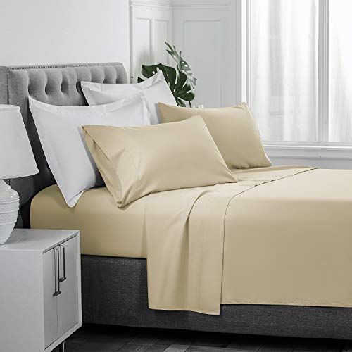 BASIC CHOICE Brushed Microfiber Bed Sheet Set, Beige, California King 4 Pieces