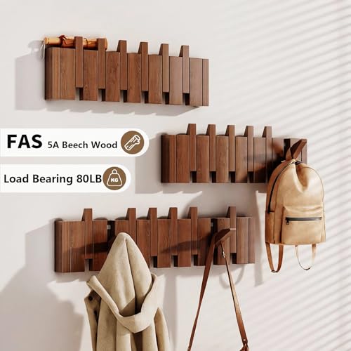 Tlongxia Wall Mounted Coat RackHooks Piano Key Hangers Natural Solid Wood Hanger Non-Woven Fabric Clothes Hangers for Closet, Kitchen, Bedroom, Bathroom, Entryway (Led Walnut, 12 Hooks) by Tlongxia - Image 3