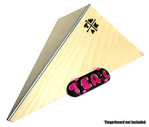 XL Polebank Fingerboard Obstacle - Handmade Ramp in USA - Large Park Sized with Steel Rail - 12\" Long, 4.5\" Tall - Teak Tuning