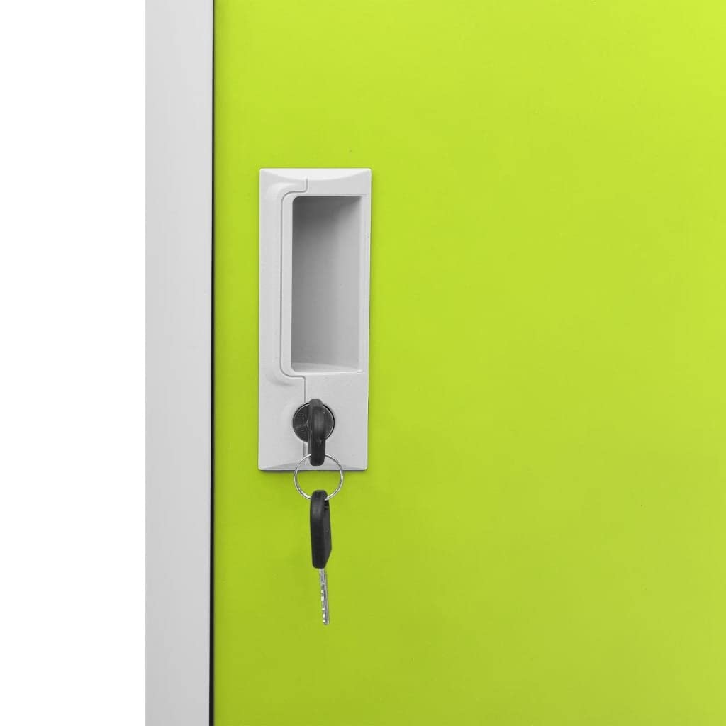 Armadio grigio chiaro e verde, 90 x 45 x 92,5 cm, robusto armadio in metallo in acciaio con 4 scomparti e serrature, armadietto moderno per ufficio, scuola, archivio e home office
