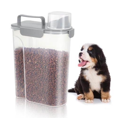 LEAWALK Large Spout Dog Food and Cat Food Storage Container, Meter Dispenser with Handle,Measuring Cup,Double Sealing Tape and 4 Safety Snaps to SLarge Spout Dog Food and Cat Food Storage Container