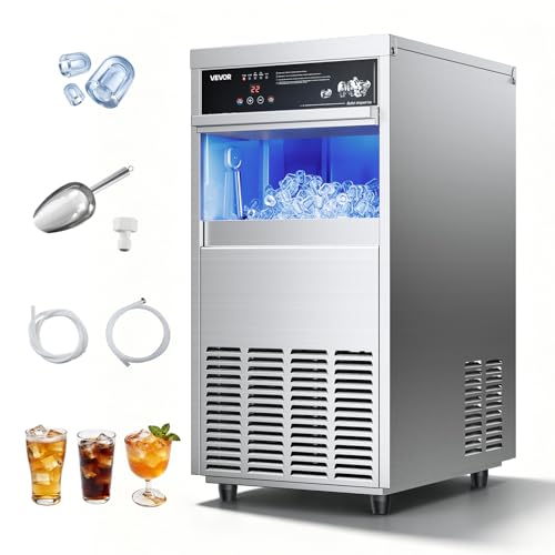 Image of VEVOR Commercial Ice Maker Machine, 100 lbs /24h with 30-35 lbs Storage, Bullet Ice,Built-in /Freestanding /Under Counter, Stainless Steel Ice Maker with LED Display for Home Bar Restaurant