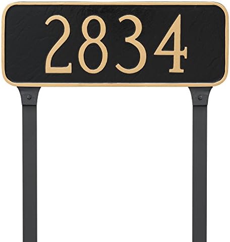 Montague Metal Rectangle Address Plaque Sign with Stakes, 6" x 15.75", Black/Gold