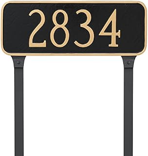 Montague Metal Rectangle Address Plaque Sign with Stakes, 6" x 15.75", Black/Gold