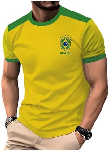 SweatyRocks Camiseta masculina Brasil Soccer Jersey manga curta e...