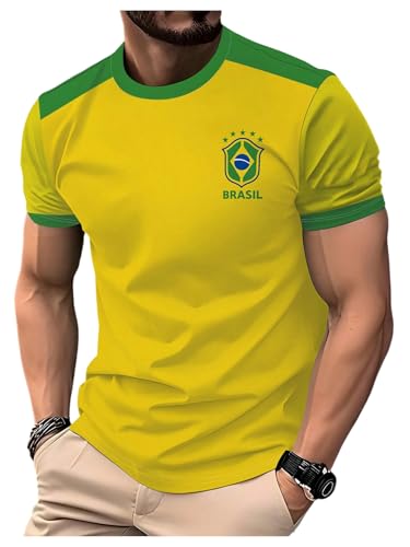 SweatyRocks Mens Brasil Soccer Jersey T Shirts Short Sleeve Graphic Tees Football Shirt Yellow Small