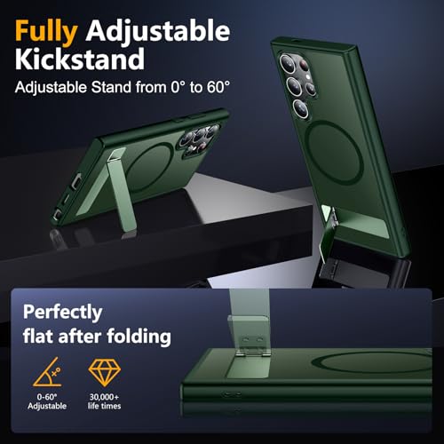 Image of SPIDERCASE Magnetic for Samsung Galaxy S24 Ultra Case, [3 Stand Ways][ Military Grade Drop Protection] with Invisible Stand Shockproof Slim Case for S24 Ultra 5G,Green