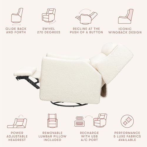 Image of Babyletto Kiwi Plus 270 Power Recliner Glider, Cream Shearling | GREENGUARD Certified Electronic Recliner & Swivel Glider w / Power Headrest, Lumbar Pillow, USB Port - For Feeding & Relaxing