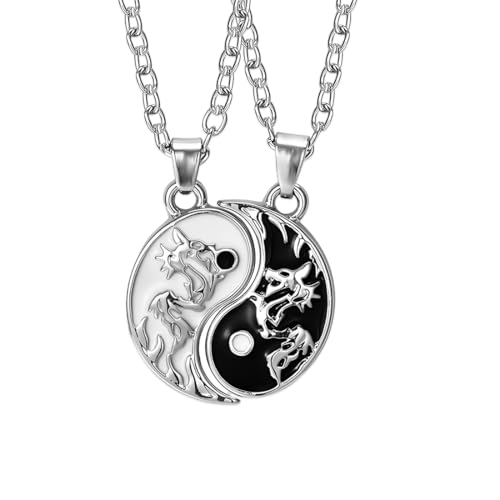 OUDQFCJ 2 Piezas Collar Yin Yang para Pareja, Tai Chi Collar de Amistad, Collares con Colgante Ying Yang, Collar con Diseño de Dragón, Regalo Simbólico para Mejores Amigos, Parejas y Enamorados