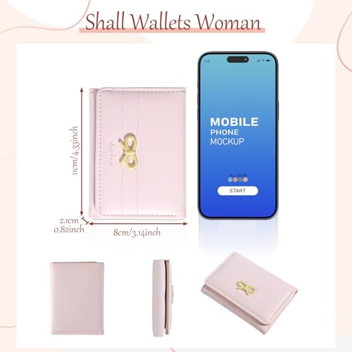 Cute Pink Bow Wallet for Women - Fashion Wallets Coquette Bow Small Wallet, Aesthetic Mini Card Holder with ID Window Purse for Bank Cards Coins Perfect for Gift2