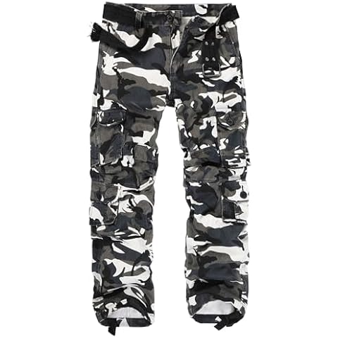 GSGGIG Men's Camo Cargo Pants Cotton Ripstop Outdoor Adventure Wear Casual Hiking Work Pants with Multi Pockets(No Belt) SK18Y Black White Camo 34 Cover