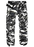 GSGGIG Men's Camo Cargo Pants Cotton Ripstop Outdoor Adventure Wear Casual Hiking Work Pants with Multi Pockets(No Belt) SK18Y Black White Camo 34