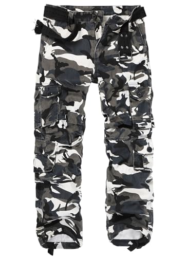 Men's Camo Cargo Pants Cotton Ripstop Outdoor Adventure Wear Casual Hiking Work Pants with Multi Pockets(No Belt)