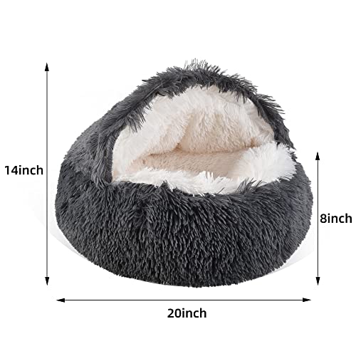 image for NZDWZDN Gavenia Round Fluffy Hooded Cat Bed Cave, Donut for Indoor Cat