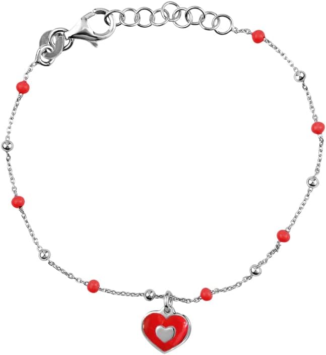 UNICORNJ Sterling Silver Kids Bracelet for Girls Heart Butterfly Charm Enamel Hand Painted | Made in Italy | Bead Chain 6.25"