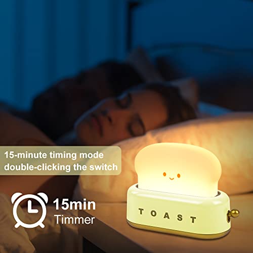 URAQT Cute Night Light Toast Lamp, Dimmable Toast Bread Led Night Lamp, Portable Bedroom Bedside Sleep Lamps with Timer - Image 2