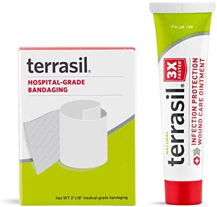 Terrasil Wound Care Tube & Medical Grade Bandage Kit - 3X Faster Healing Infection Protection for Bed & Pressure Sores Diabetic Wounds Foot & Leg Ulcers Cuts Scrapes Burns - 14gm tube and Bandaging