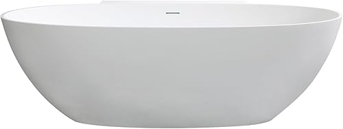 Miniatura 3 de Kingston Brass VRTRS713522 Acrticstone - Bañera independiente de superficie sólida de 71 pulgadas con drenaje, color blanco mate