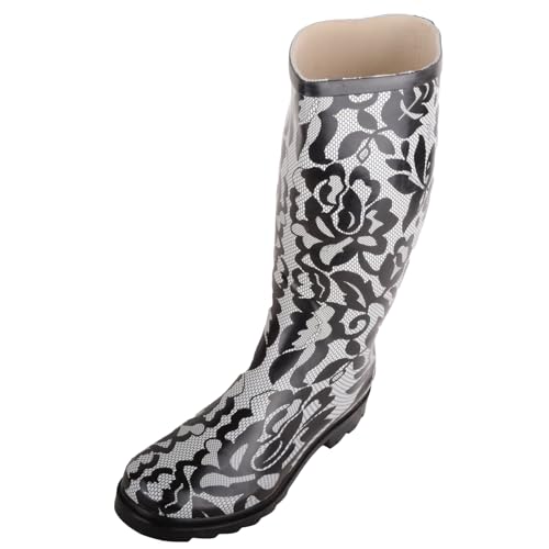 Bottes en caoutchouc imperméables pour femme motif floral à enfiler