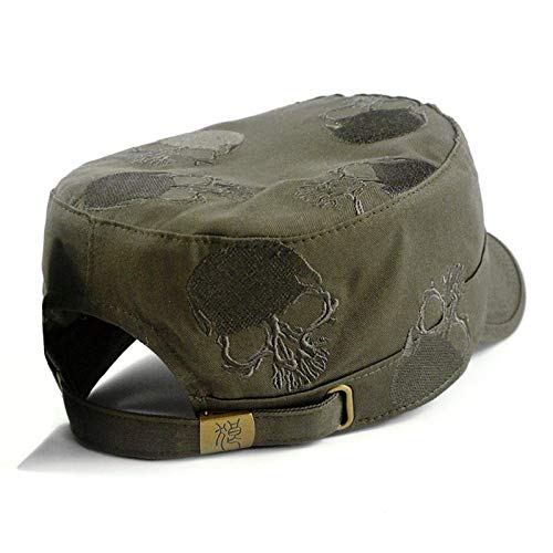 M Moacc Men Cotton Military Caps Cadet Hat Unique Skull Design Vintage Flat Top Army Cap Green #TOP3
