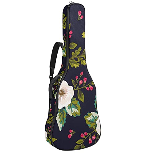 Housse guitare acoustique avec bandoulière réglable rembourrée fleurs