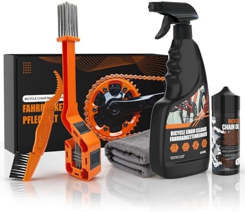 Fahrradketten Reiniger Set, Fahrrad Reinigungsset mit 450ml Fahrrad Kettenreiniger und 120ml Fahrradkettenöl, Fahrrad kettenreiniger Fahrradpflege Set mit Kettenbürsten für Alle Fa