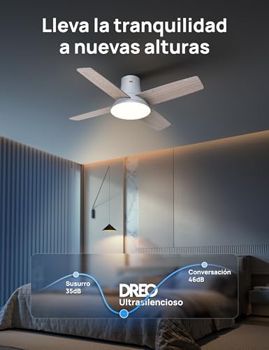 Dreo ventilador de techo silencioso con lámpara LED, 112 cm, reversible, 5CCT, 6 velocidades, fácil de instalar, temporizador, montaje en superficie, control remoto, Blanco - imagen 4