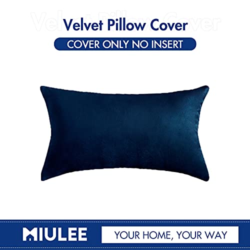 MIULEE Velvet Pillow Cover Soft Luxury Decorative Throw Pillow Cover Single Rectangle Cushion Case for Couch Sofa Bedroom Car Decor,12x20 Inch Dark Blue