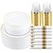 350 Piece M MCIRCO Gold Dinnerware Set - 100 Gold Rim Plastic Plates - 50 Gold Plastic Silverware - 50 Gold Plastic Cups - 50 Linen Like Gold Paper Napkins, 50 Guest Disposable Gold Dinnerware Set