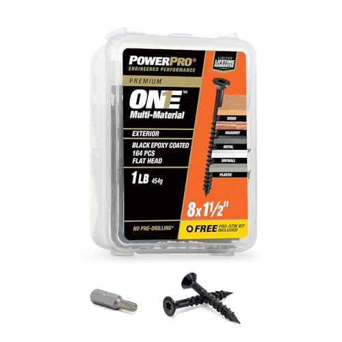 Power Pro ONE Tornillo Multi-Material Exterior Plano Negro #8 x 1.5" 164 pc