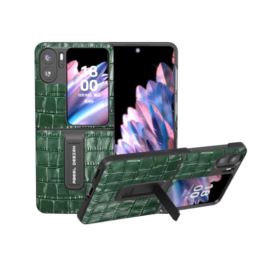 Coque Oppo Find N2 Flip en cuir véritable vert avec béquille intégrée