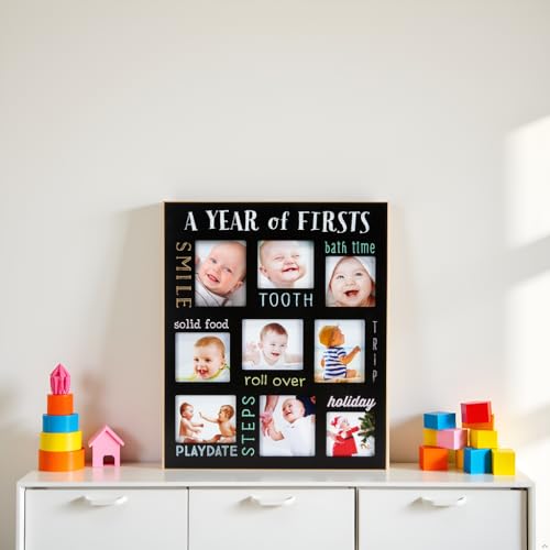 Pearhead Baby's Firsts Keepsake Picture Frame, Display Photos of Your Favorite Moments from Baby's First Tooth to Baby's First Trip, Black