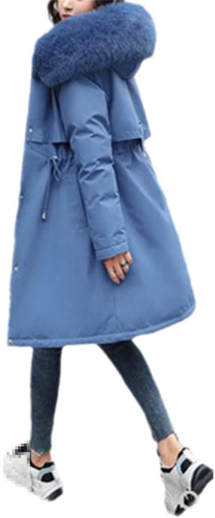 Women Large Size Parka Winter Cotton-Padded Coat Mid Length Fur Collar Plus Velvet Down Jacket