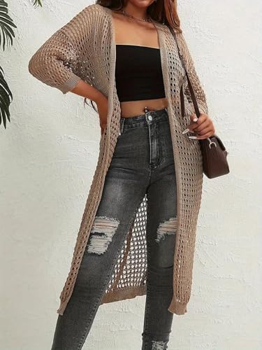 Women's Poncho Long Cardigan Beach Sunscreen Shirt in Colors (Khaki L)4