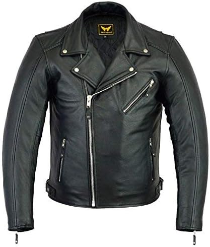 A&H Apparel - Men's Motorcycle Genuine Cowhide Leather Jacket: Classic Style in Genuine Cowhide Leather with Zip-Out Lining (Black, X-Large)