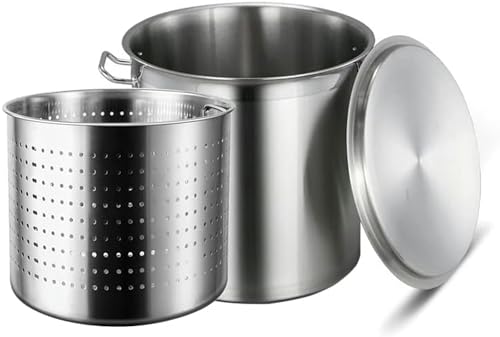 Olla de acero inoxidable ideal para mariscadas en el jardín