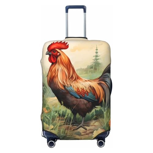 Spring Forest Rooster Travel Luggage Cover for Suitcase Anti-Scratch Fashion Suitcase Protector Washable Elastic Baggage Covers Fits 25-28 Inch Luggage for Travel Beach Holiday